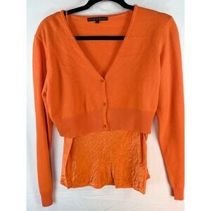 Antonio Melani Orange Wool Cashmere Silk Layered Cropped Cardigan Sweater Large